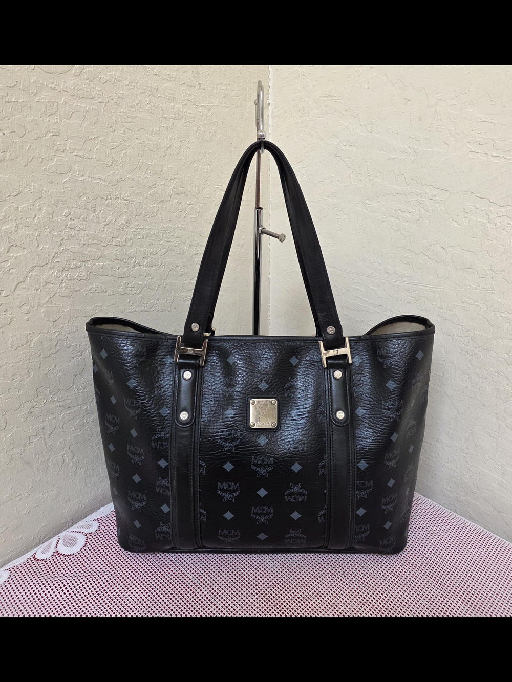MCM Monogram Black Shopper Tote Bag AUTHENTIC